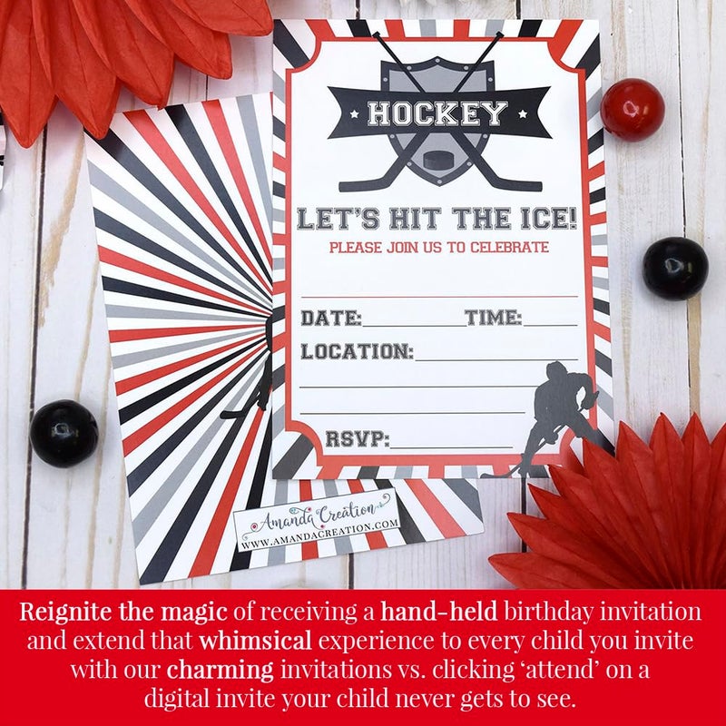 Amanda Creation Hockey Birthday Party Invitations for Boys, 20 5x7 Fill In Cards with Twenty White Envelopes by AmandaCreation - Image 4